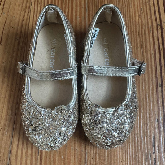 Carter's gold glitter butterfly heeled buckle mary jane toddler shoe SIZE 5