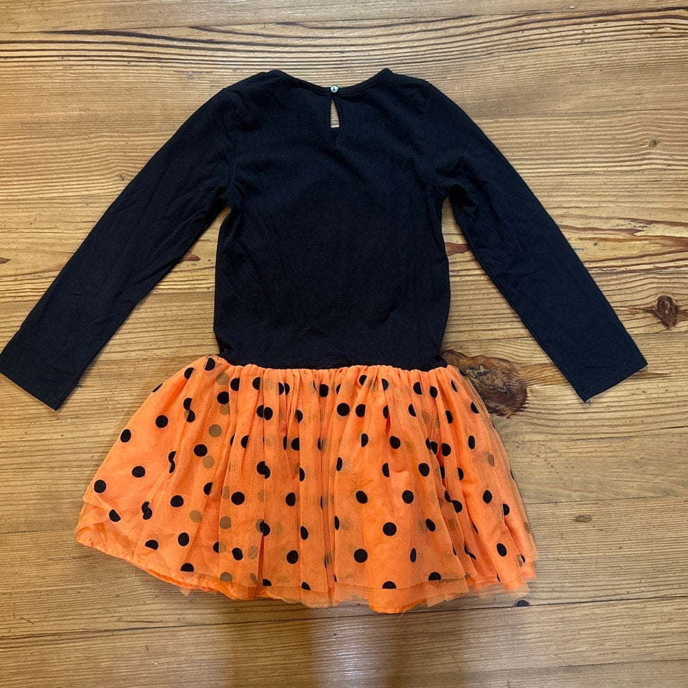 Counting Daisies Halloween cat long sleeve orange polkadot tutu dress SIZE 8