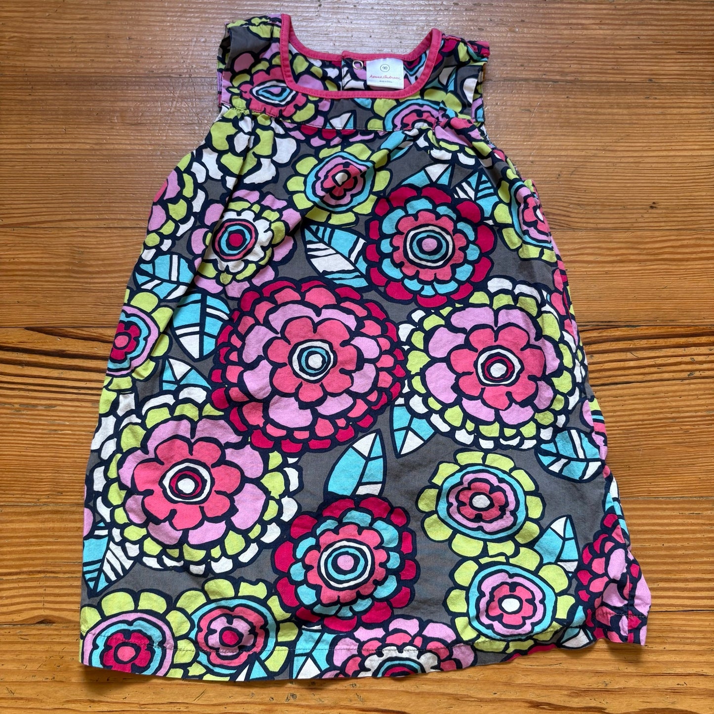 Hanna Andersson pink gray floral sleeveless cotton dress SIZE 2T