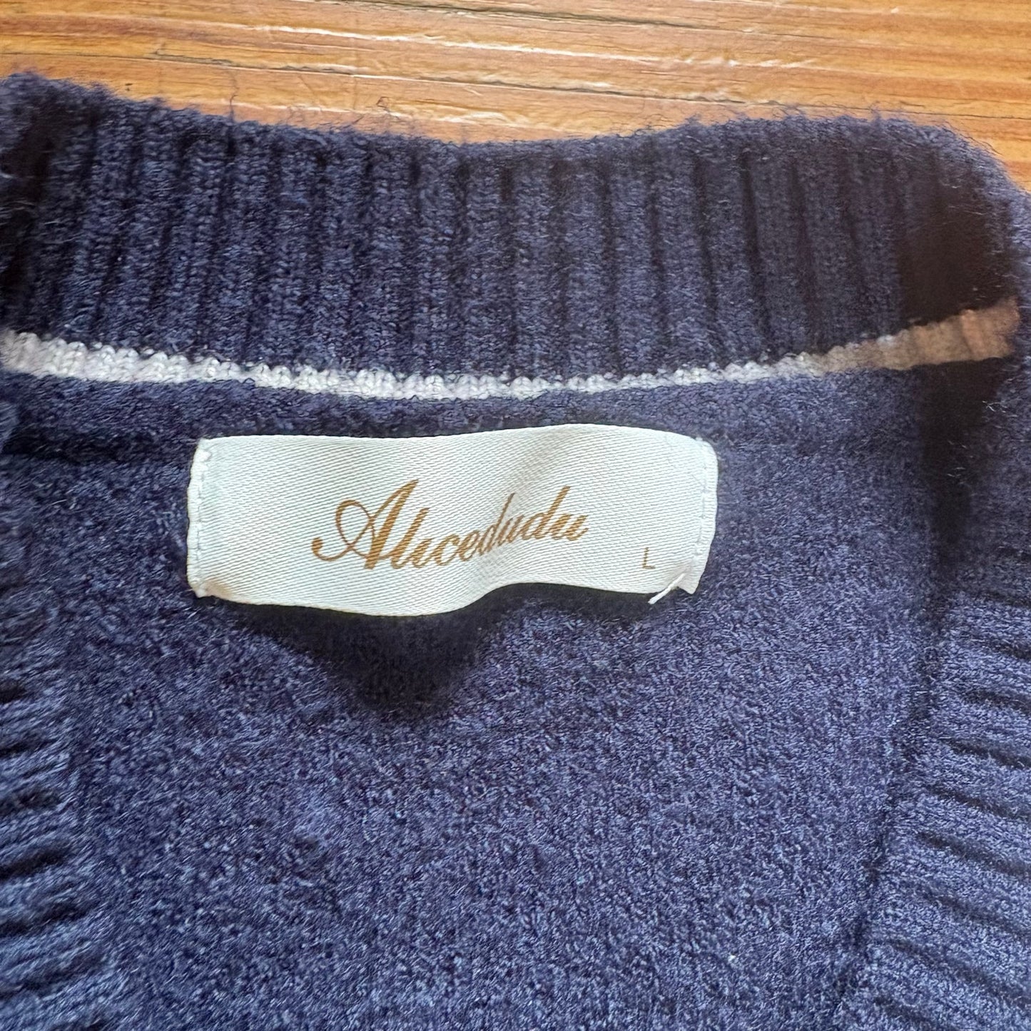 Shein Alicedudu navy blue varsity teddy bear sweater vest SIZE L