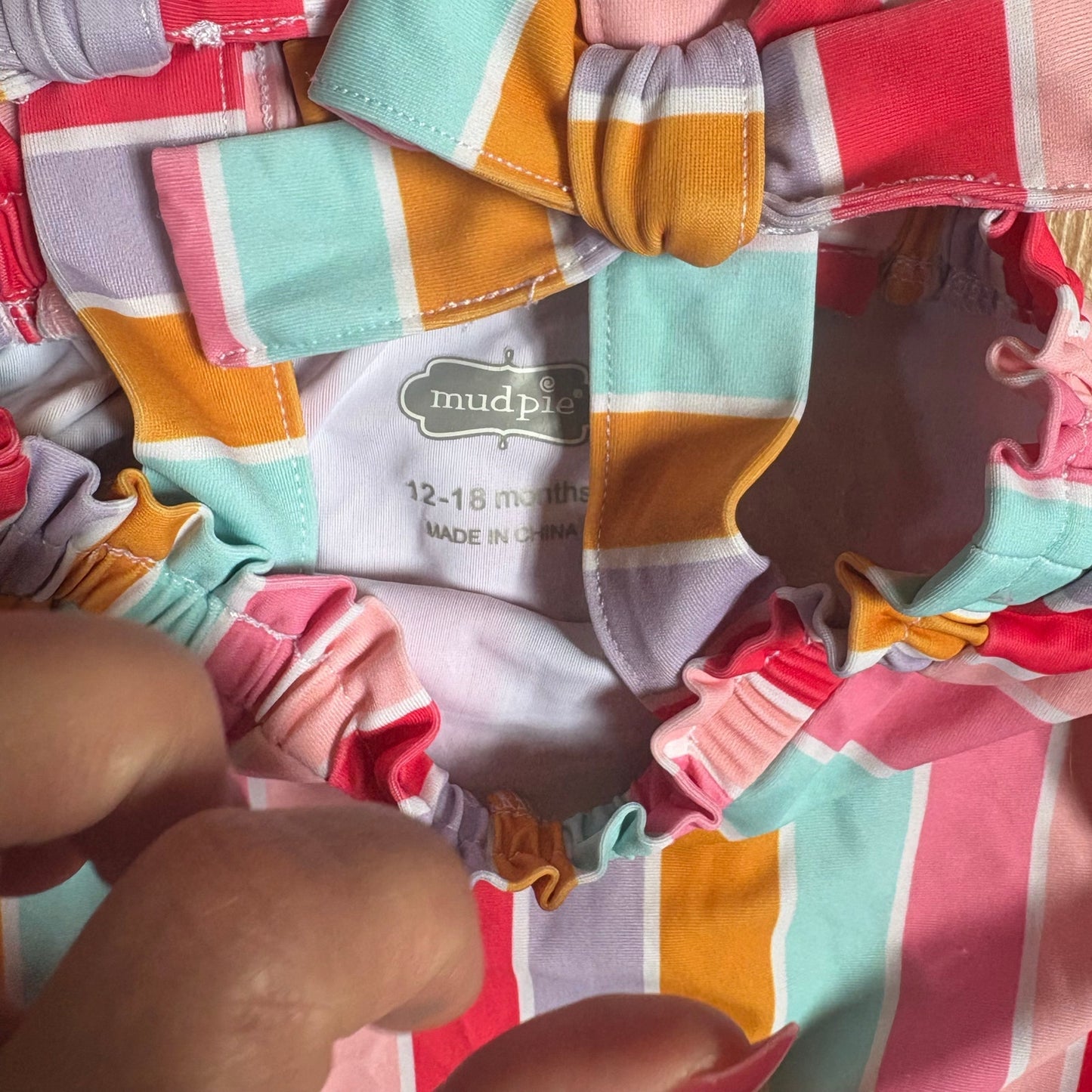 Mud Pie pink striped bow one piece tutu swimsuit SIZE 12-18M