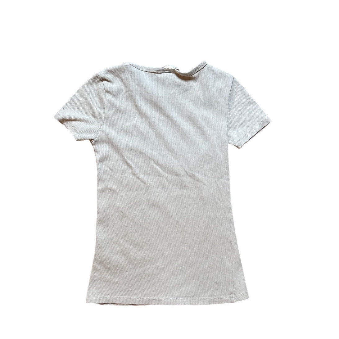 H&M cream off white ribbed short sleeve shirt SIZE S