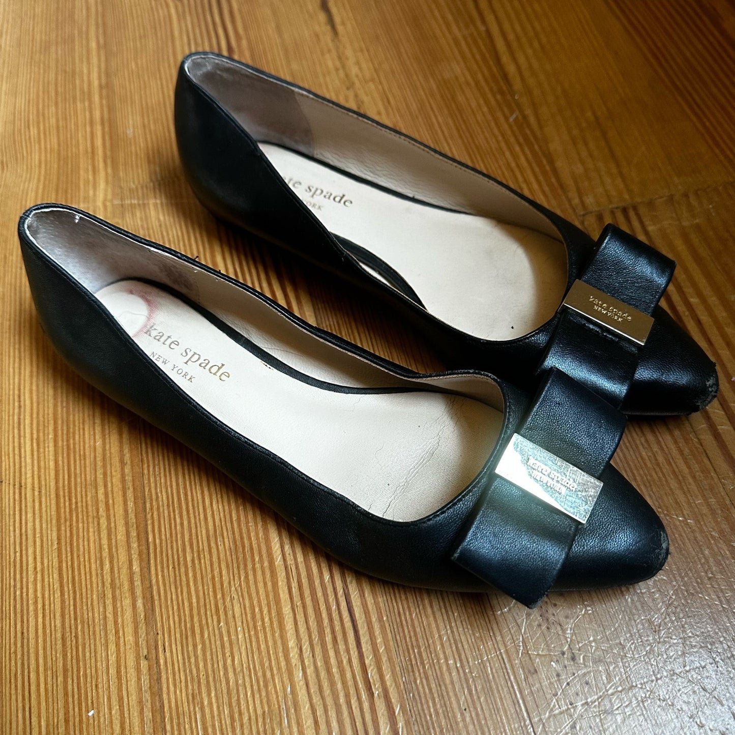 Kate Spade Norah black leather pointed toe bow flats SIZE 6