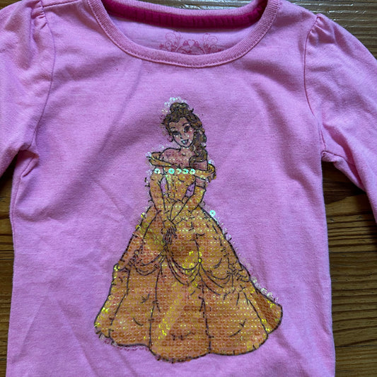 Disney Princess pink long sleeve Beauty and the Beast Belle sequin shirt SIZE 3T