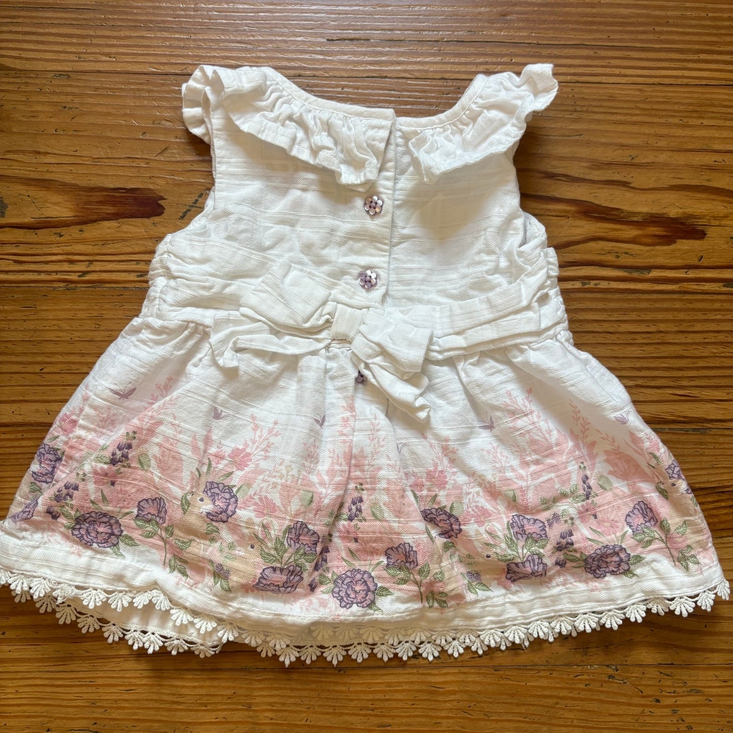 Cupcakes and Cashmere white floral rabbit ruffle neckline top SIZE 6-9M