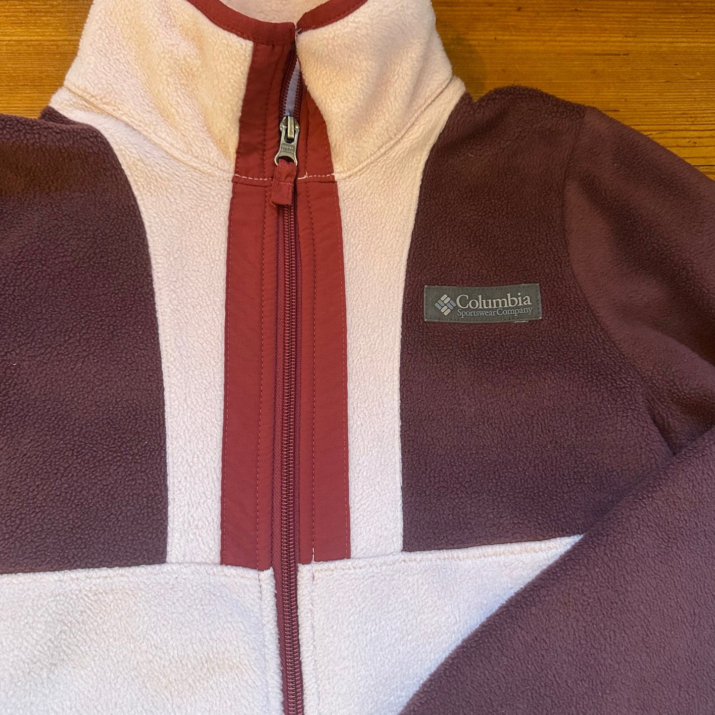 Columbia pink dark red two toned full zip sweater SIZE M
