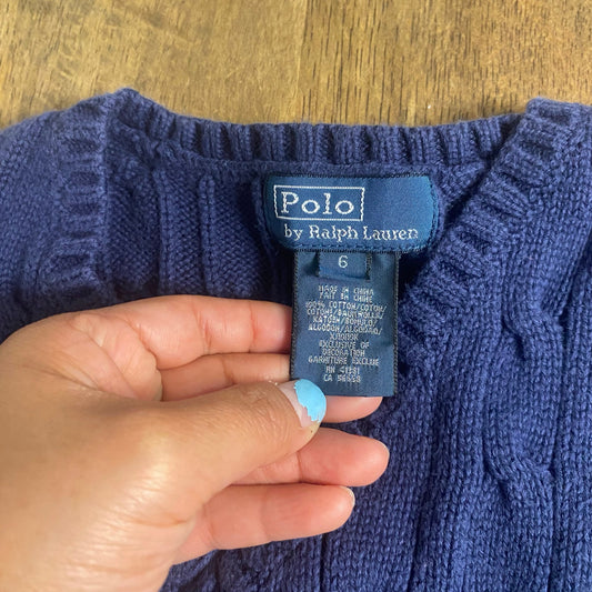 Polo Ralph Lauren dark navy cable knit v neck pullover boys sweater vest SIZE 6