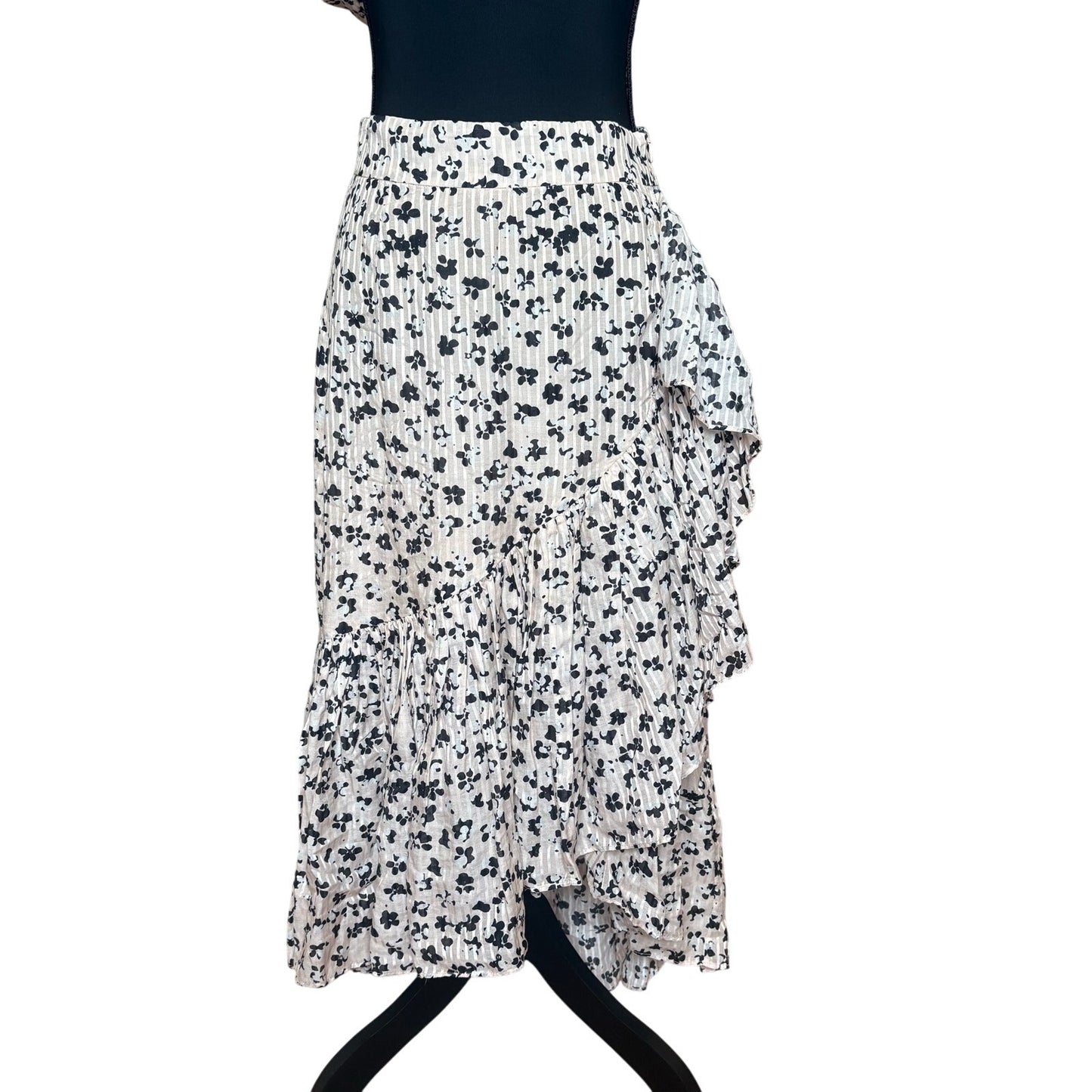 Ulla Johnson silk set ruffled black white floral pleated skirt and blouse SIZE 2