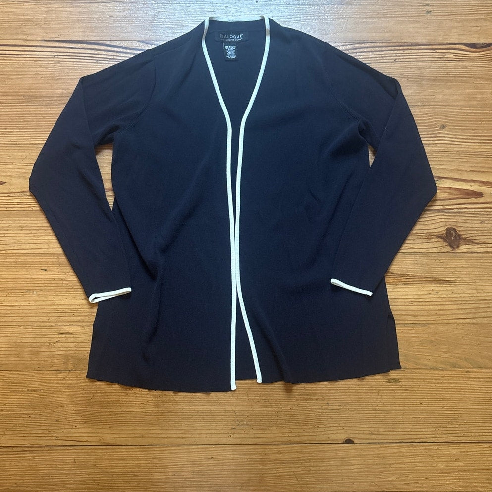 Dialogue black white trim open classic cardigan SIZE M