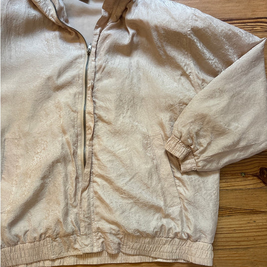 Kim Rogers vintage gold silk full zip padded shoulders bomber jacket SIZE L