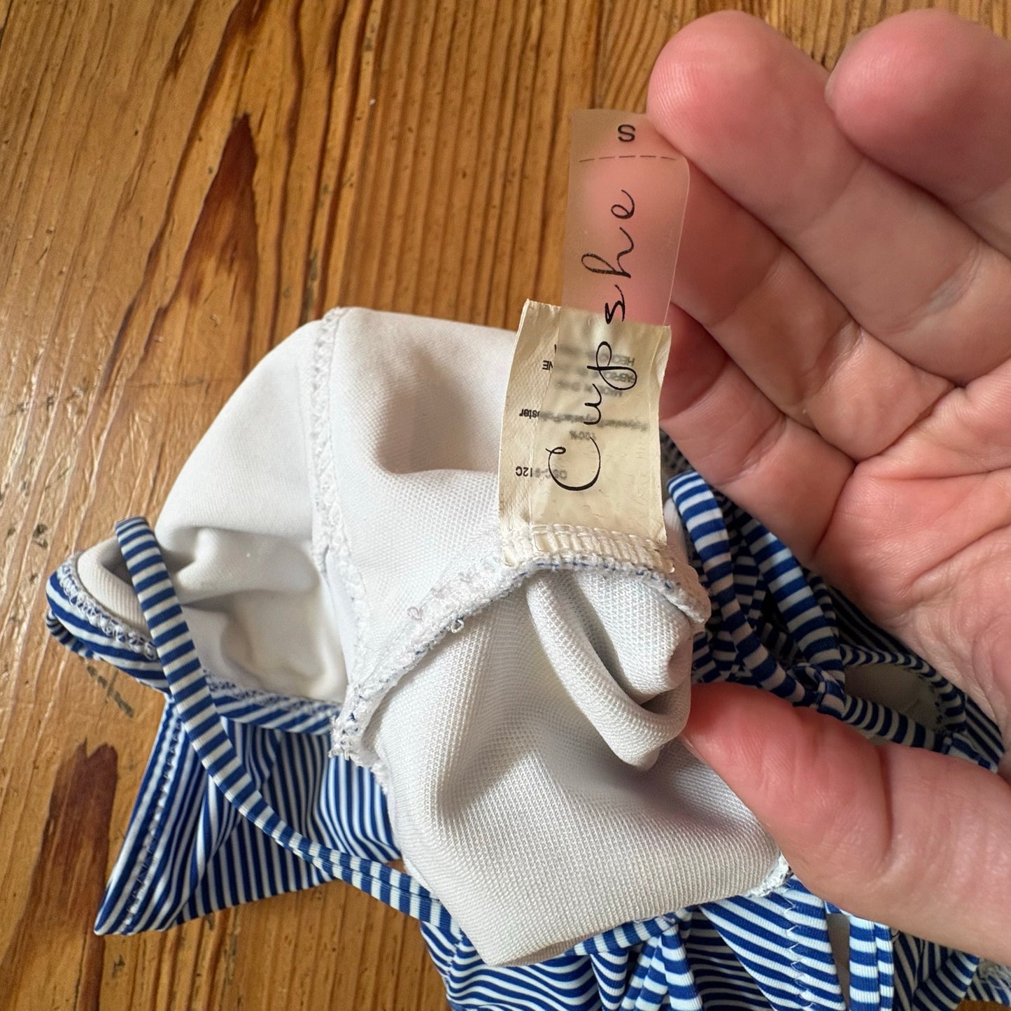 Cupshe blue white striped lace back cheeky one piece swimsuit SIZE S