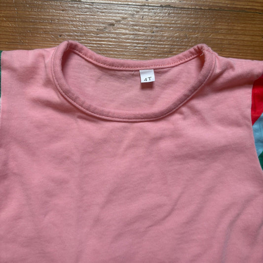 Shein pink colorful striped long sleeve dinosaur girls dress SIZE 4T