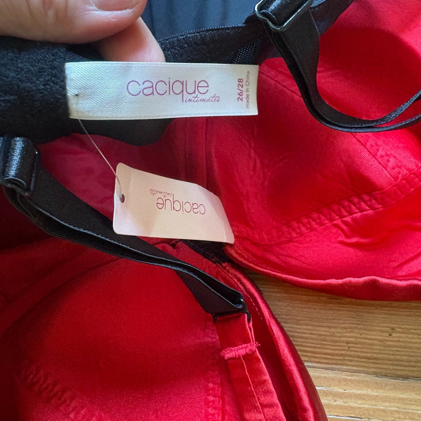 NWT Cacique red black lace bow accent corset bustier top SIZE 26