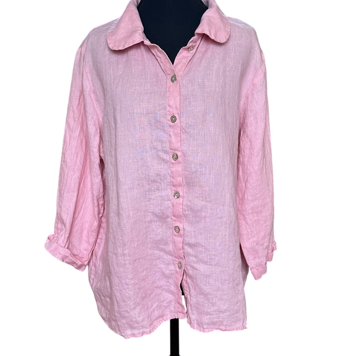 Grae Cove light pink linen button up quarter sleeve shirt SIZE XL