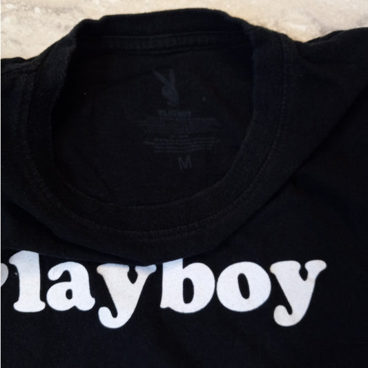 Playboy black white lettering short sleeve cotton shirt SIZE M