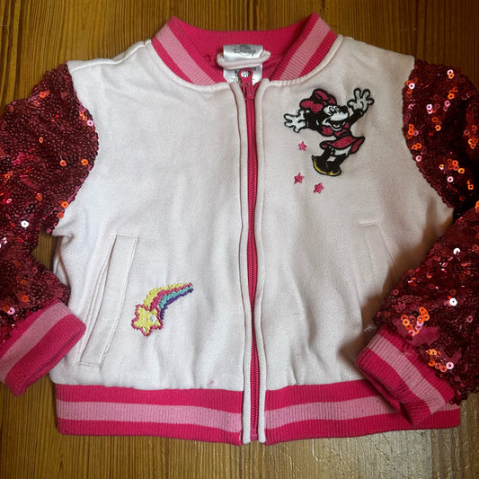 Disney Minnie Mouse pink sequin full zip bomber jacket SIZE 4