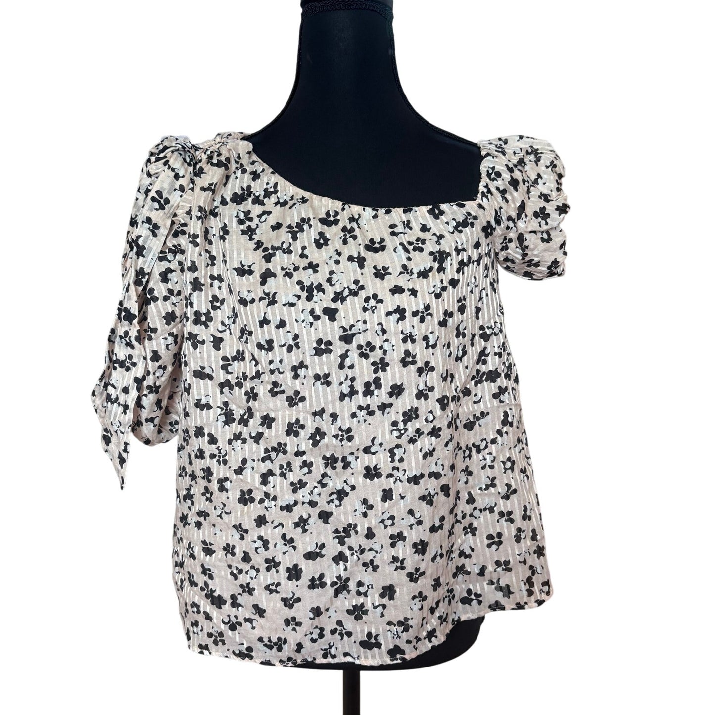 Ulla Johnson silk set ruffled black white floral pleated skirt and blouse SIZE 2