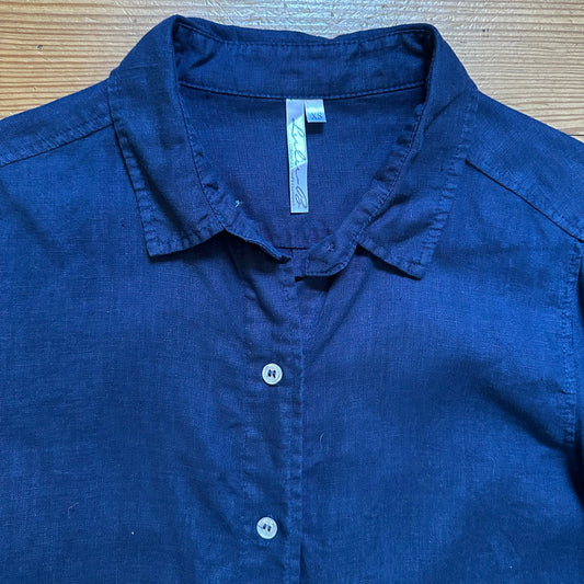 Lulu B dark navy blue linen long sleeve button up shirt SIZE XS