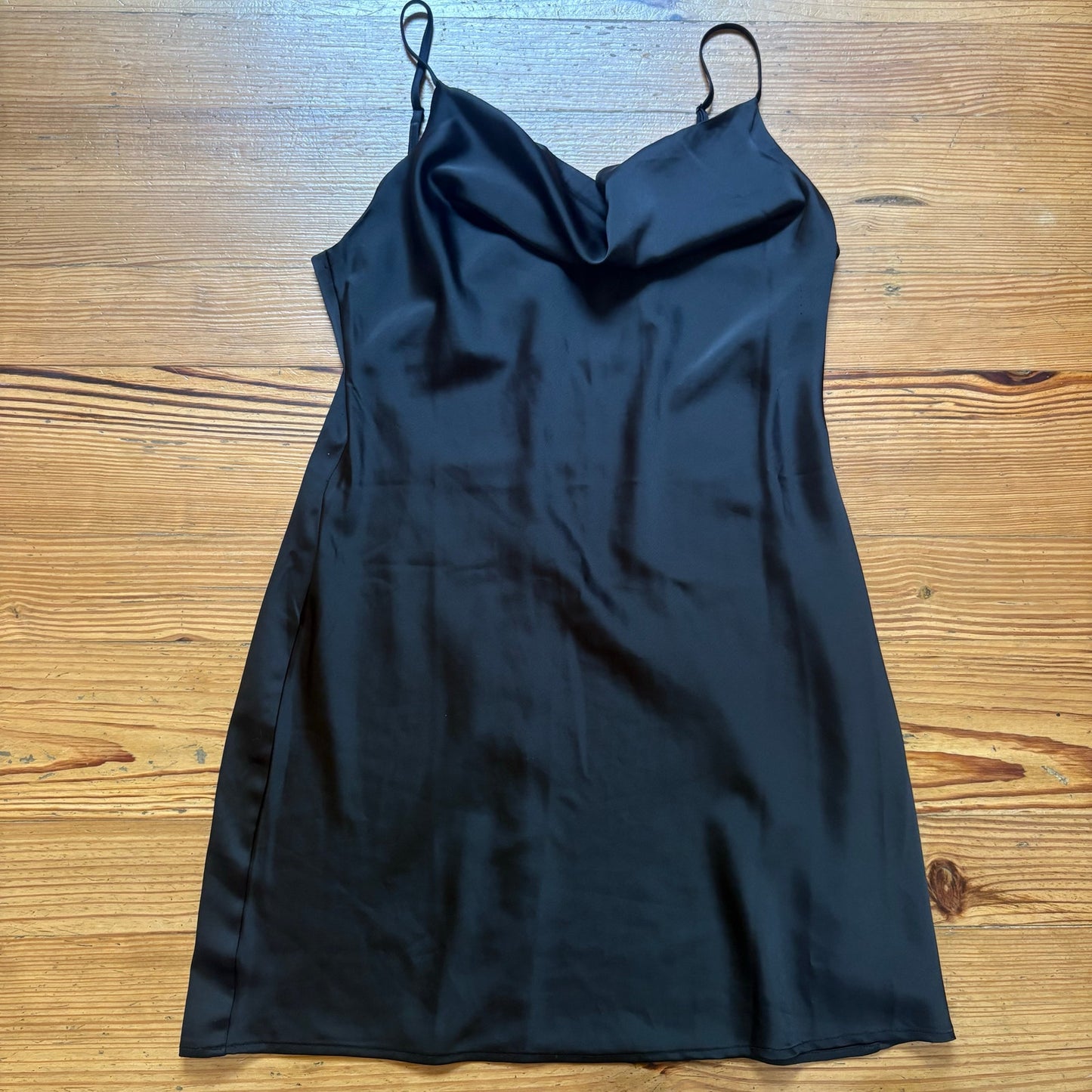 Shein black drape neckline adjustable strap slip dress SIZE L