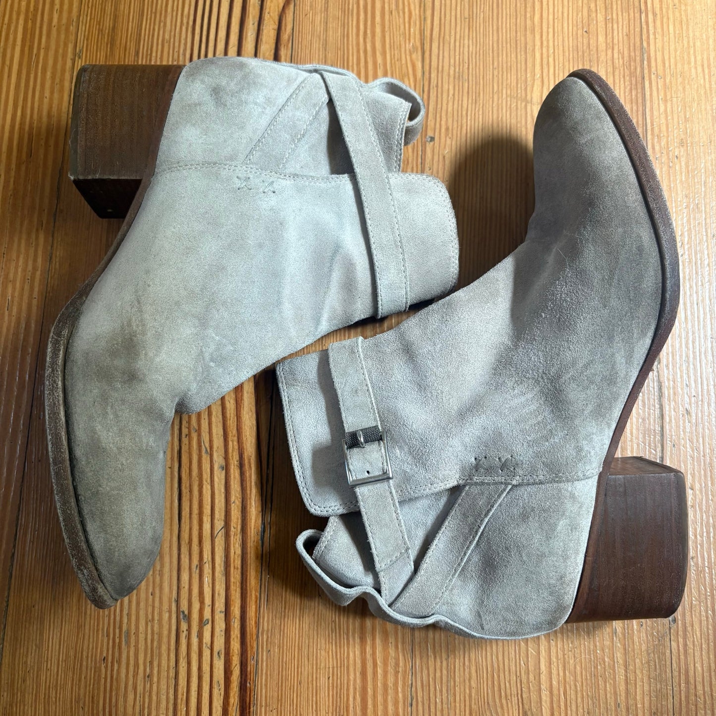 Rag & Bone Walker buckle gray suede leather heeled booties SIZE 10