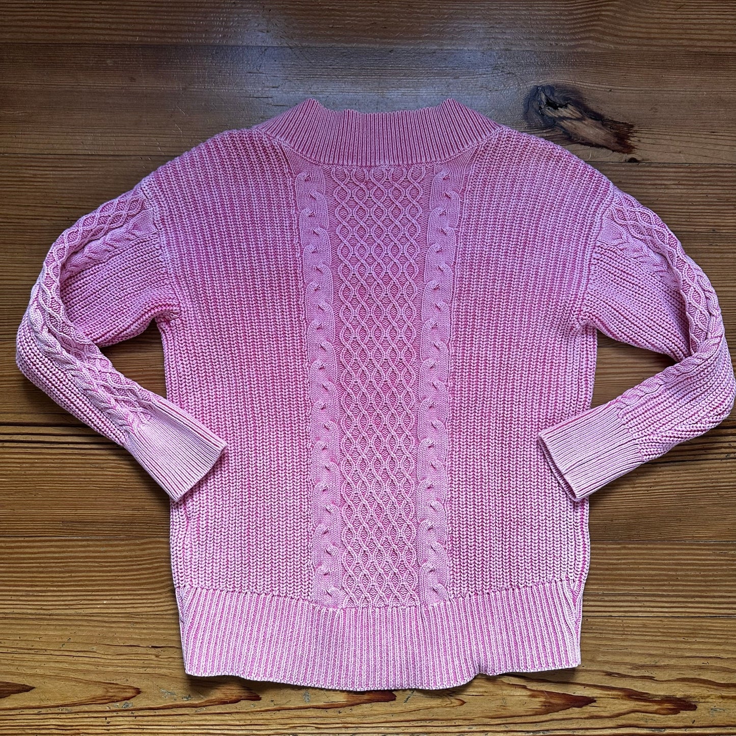 Aerie pink cable knit deep v pullover sweater SIZE XS