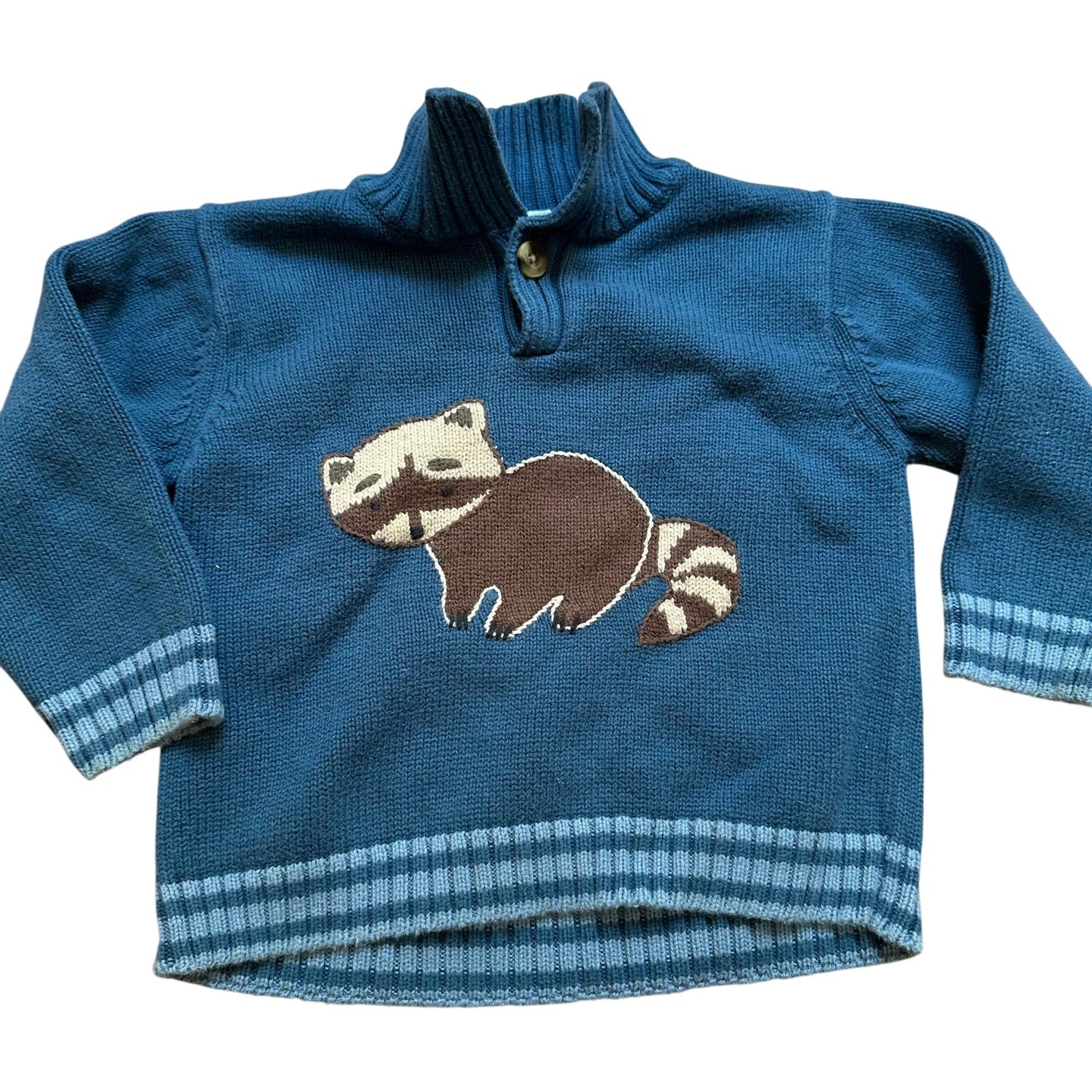 Gymboree blue striped raccoon button henley sweater SIZE 18M