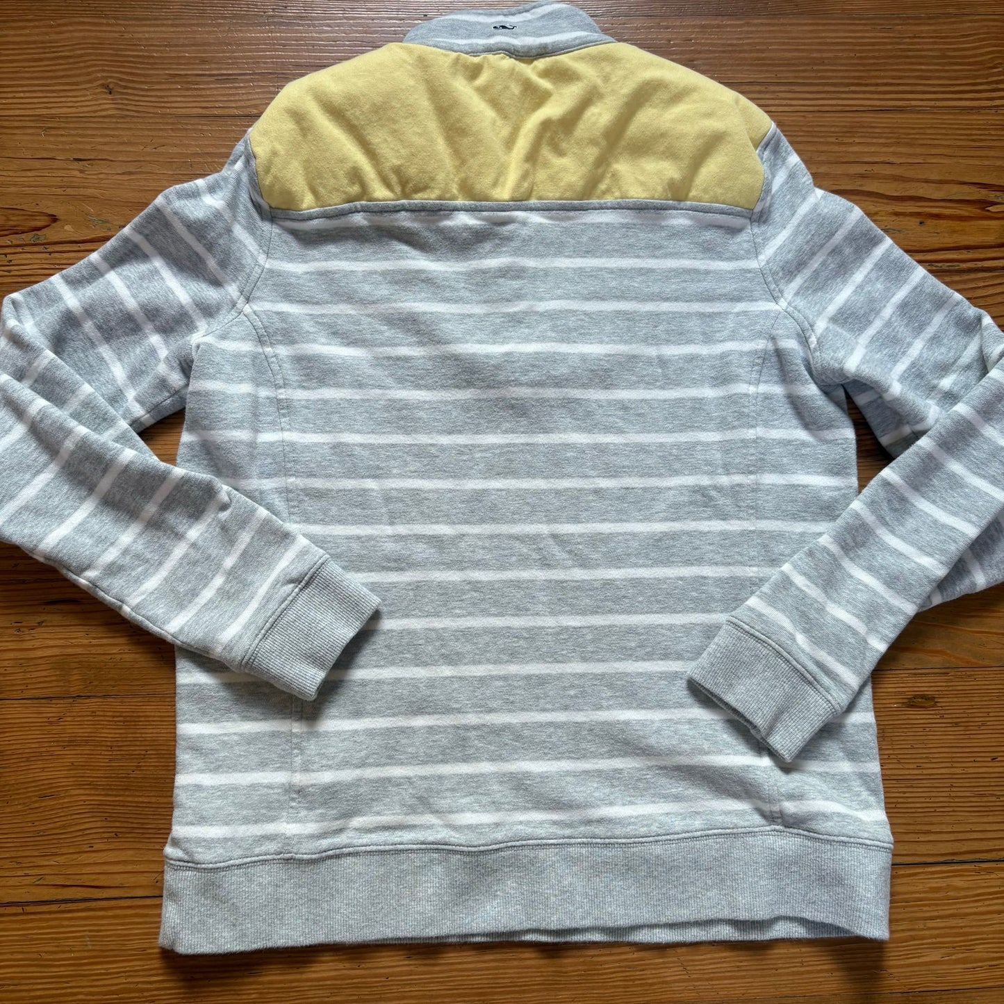 Vineyard Vines gray white striped yellow mock neck quarter zip sweater SIZE M