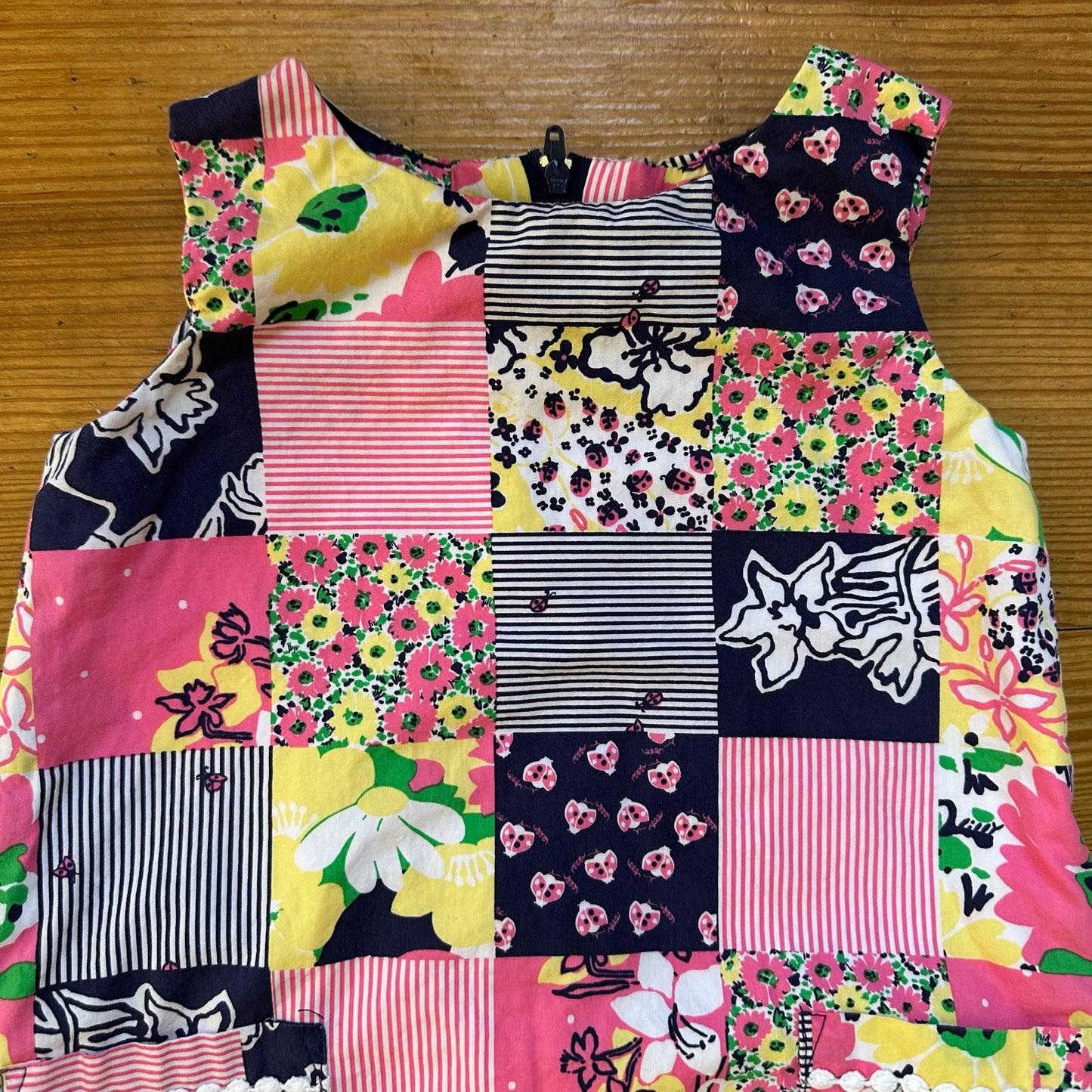 Lilly Pulitzer navy blue pink pattern checkered floral sleeveless dress SIZE 2