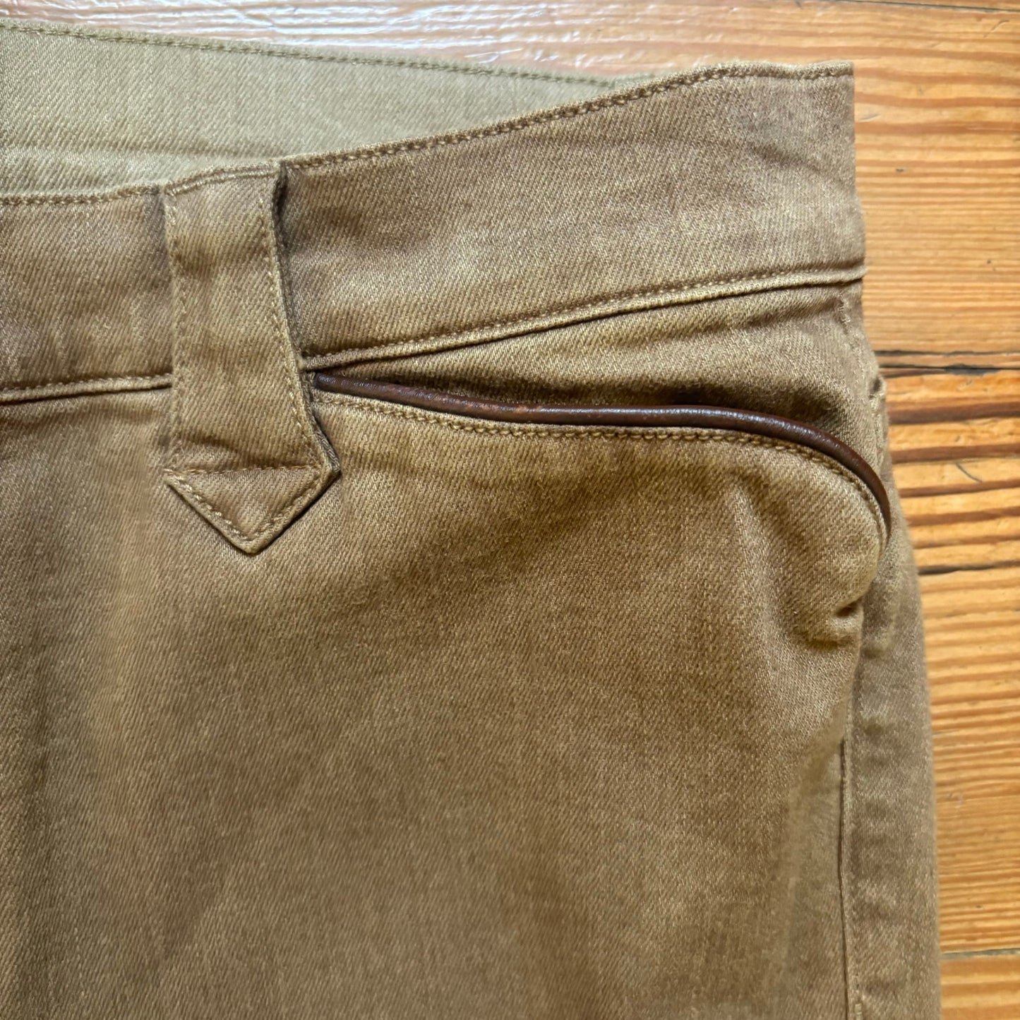 Ralph Lauren brown leather trim straight leg mid rise jeans SIZE 10