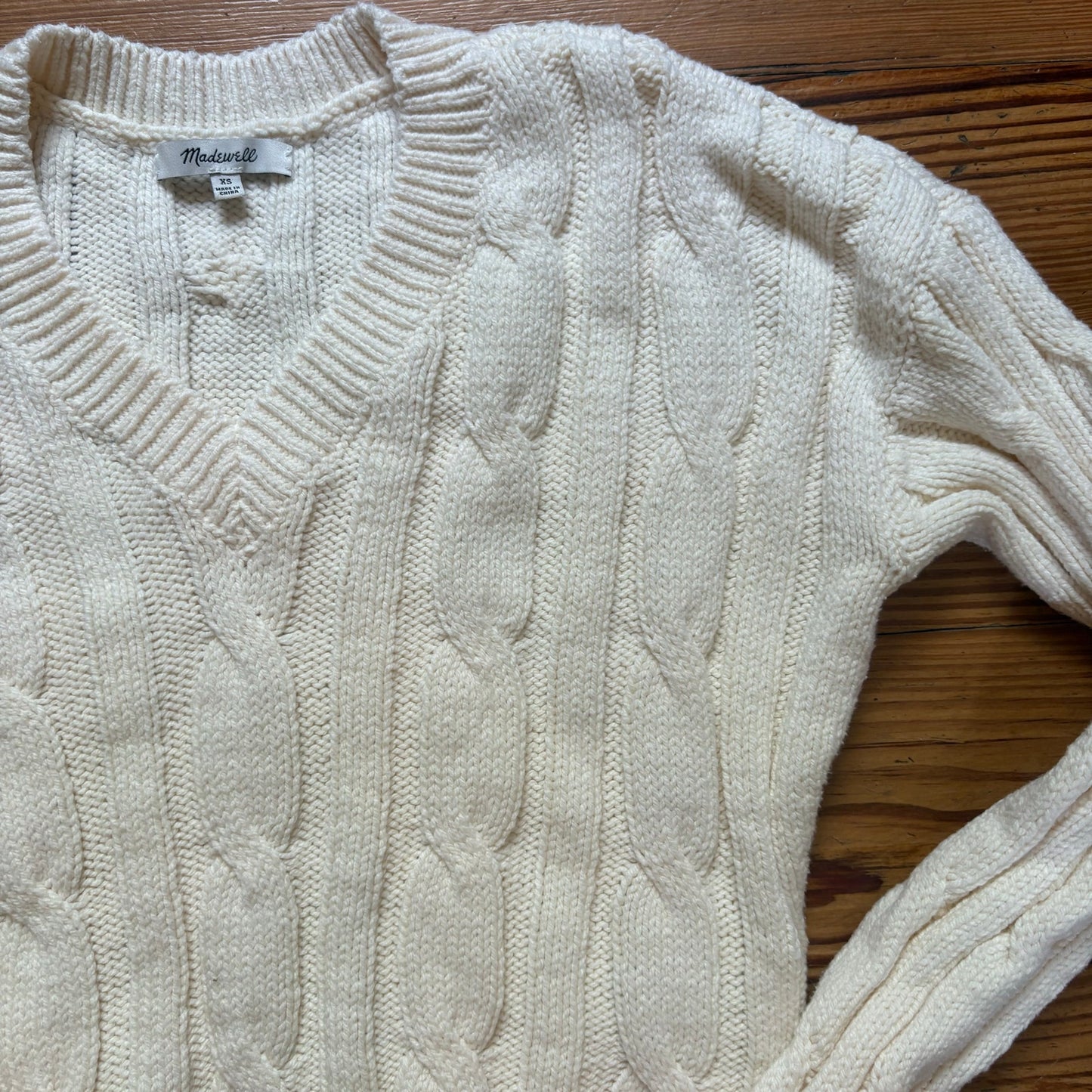 Madewell white cable cropped womens knit sweater SIZE XS