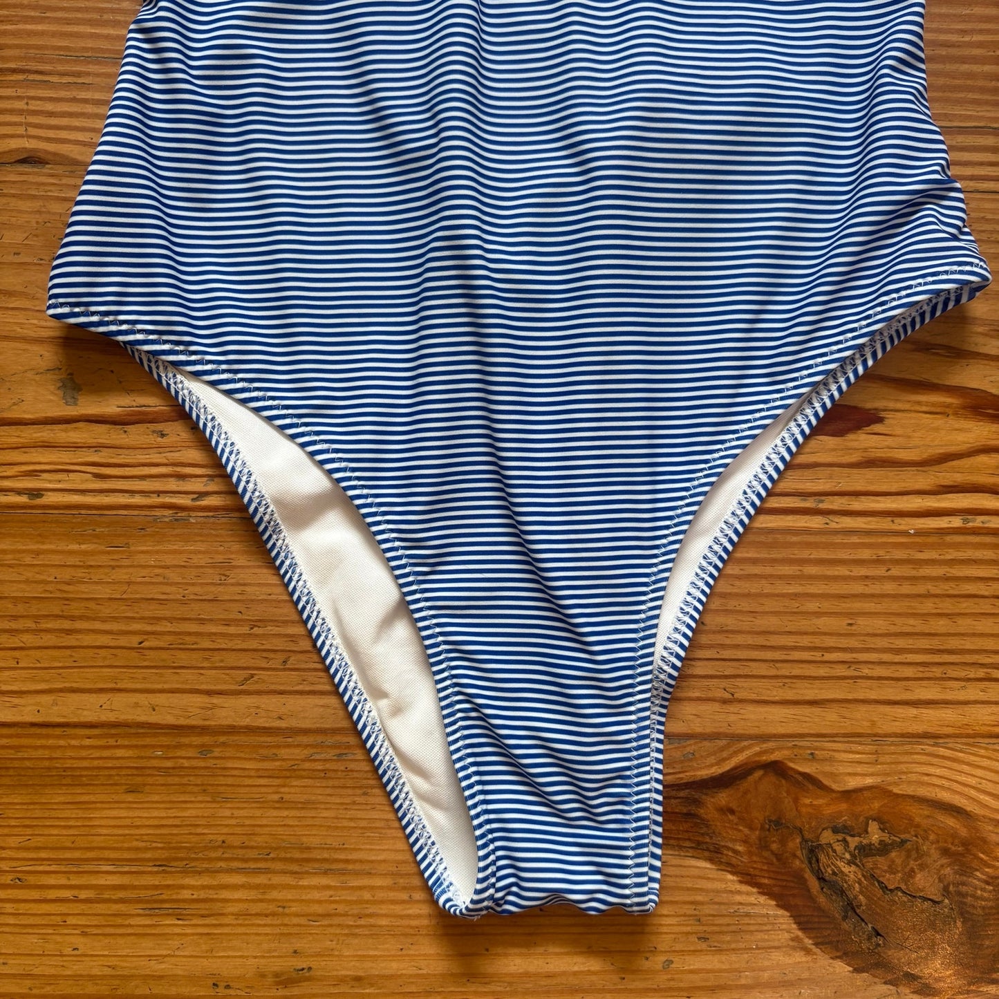 Cupshe blue white striped lace back cheeky one piece swimsuit SIZE S