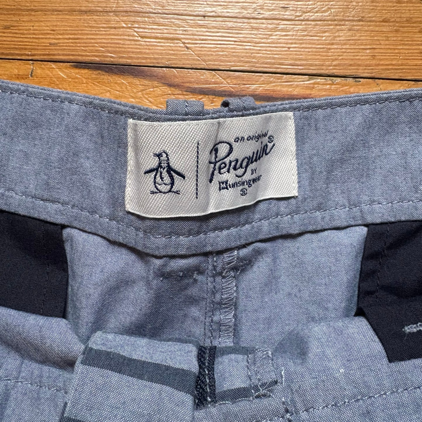 NWT Penguin blue striped chino mens shorts SIZE 36