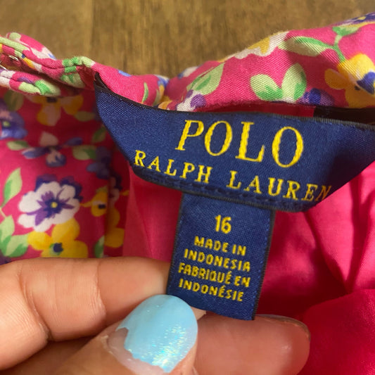Polo Ralph Lauren pink floral fit flare tank tie waist dress SIZE 16