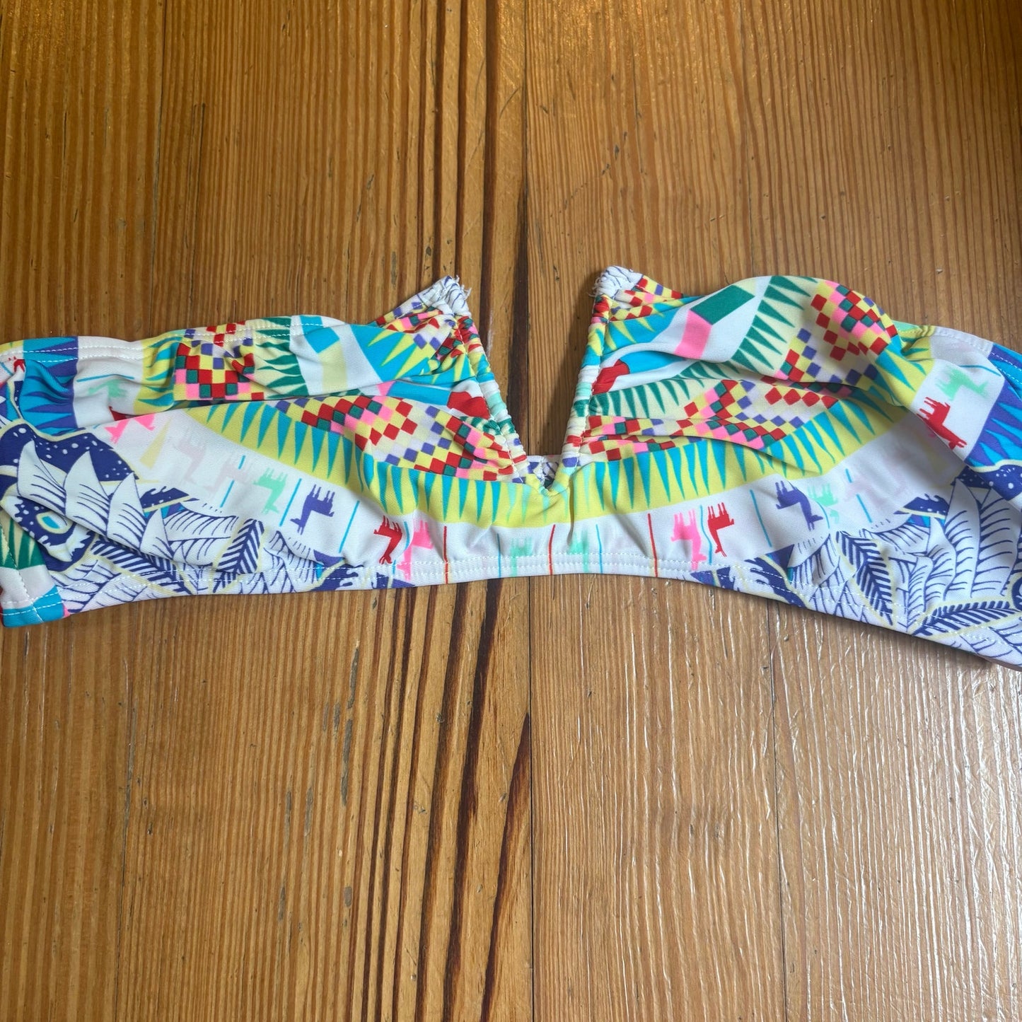 Mara Hoffman colorful strapless bandeau scalloped bikini swimsuit SIZE M