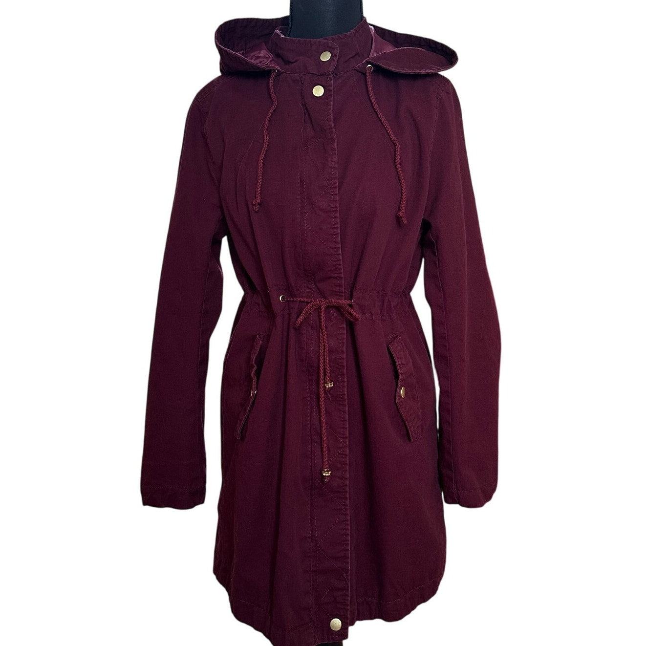 Ambiance Outerwear burgundy red full zip hooded utility jacket SIZE M