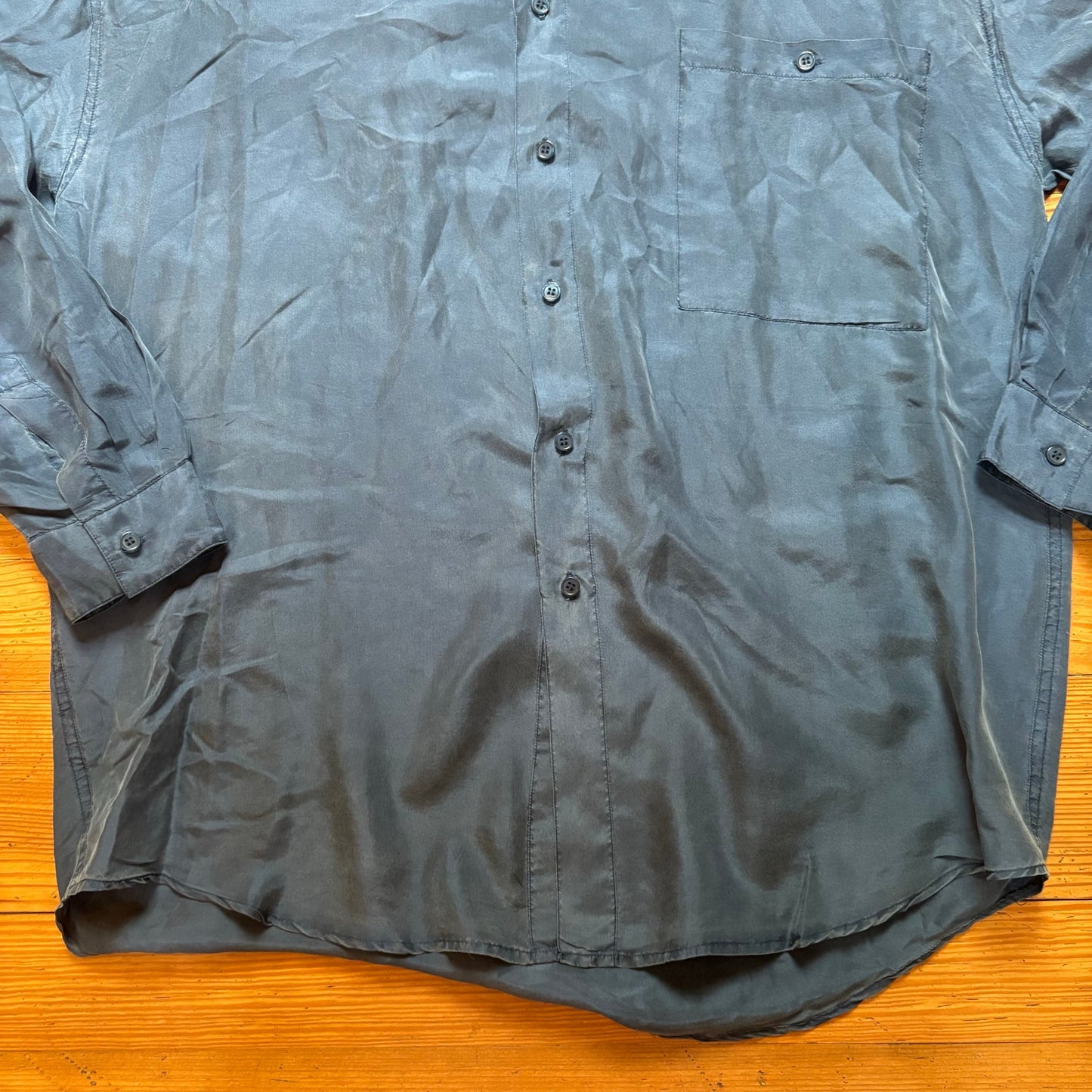 City Streets vintage blue silk long sleeve mens button up shirt SIZE L