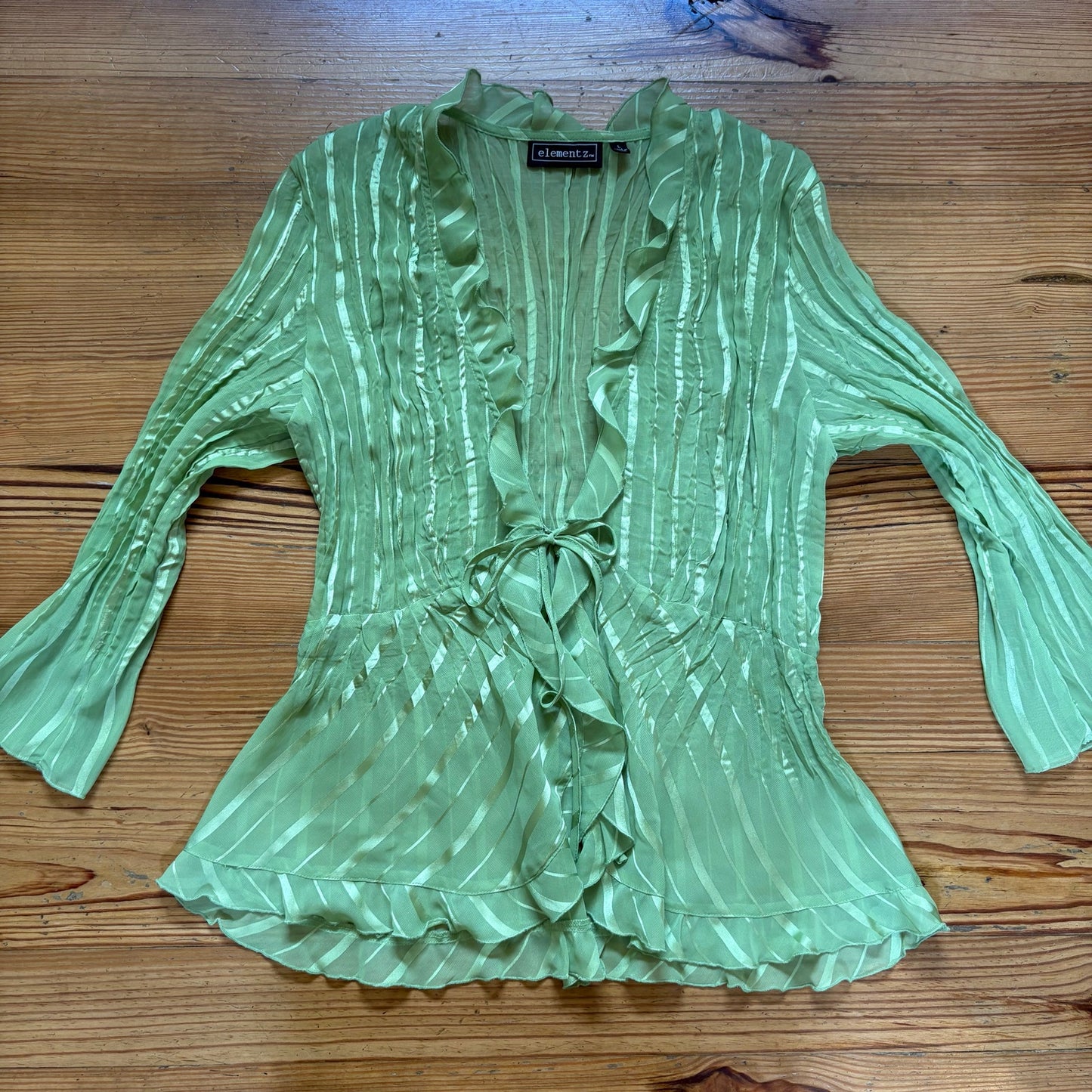 Elementz green sheer ruffle y2k tie front blouse top SIZE L