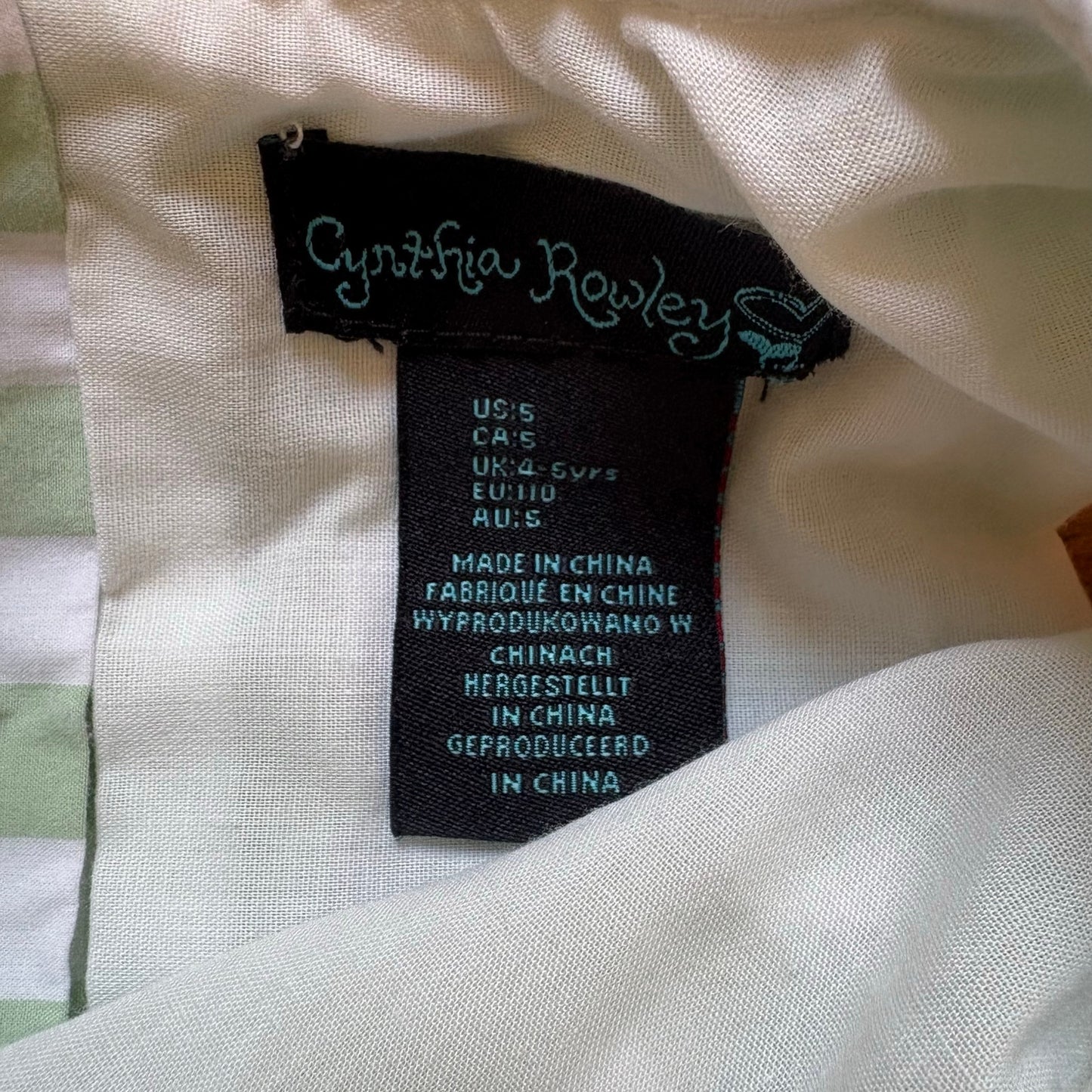 Cynthia Rowley green white gingham ruffle floral sleeveless girls dress SIZE 5
