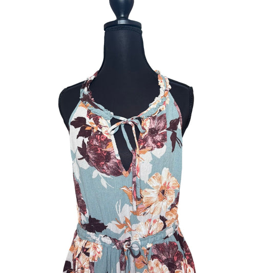 Band of Gypsies blue yellow floral boho ruffle sleeveless dress SIZE L