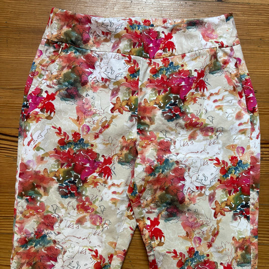 Soft Surroundings white pink red floral pull on straight leg pants SIZE M