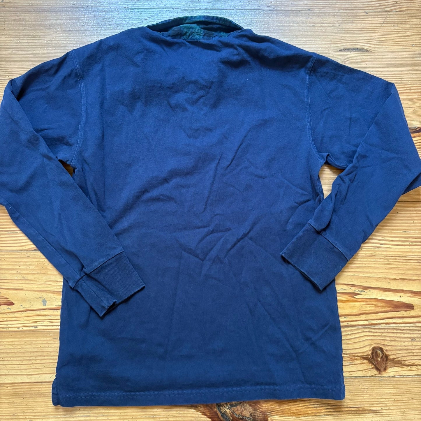 Crewcuts dark blue green plaid collar rugby long sleeve henley short SIZE XL