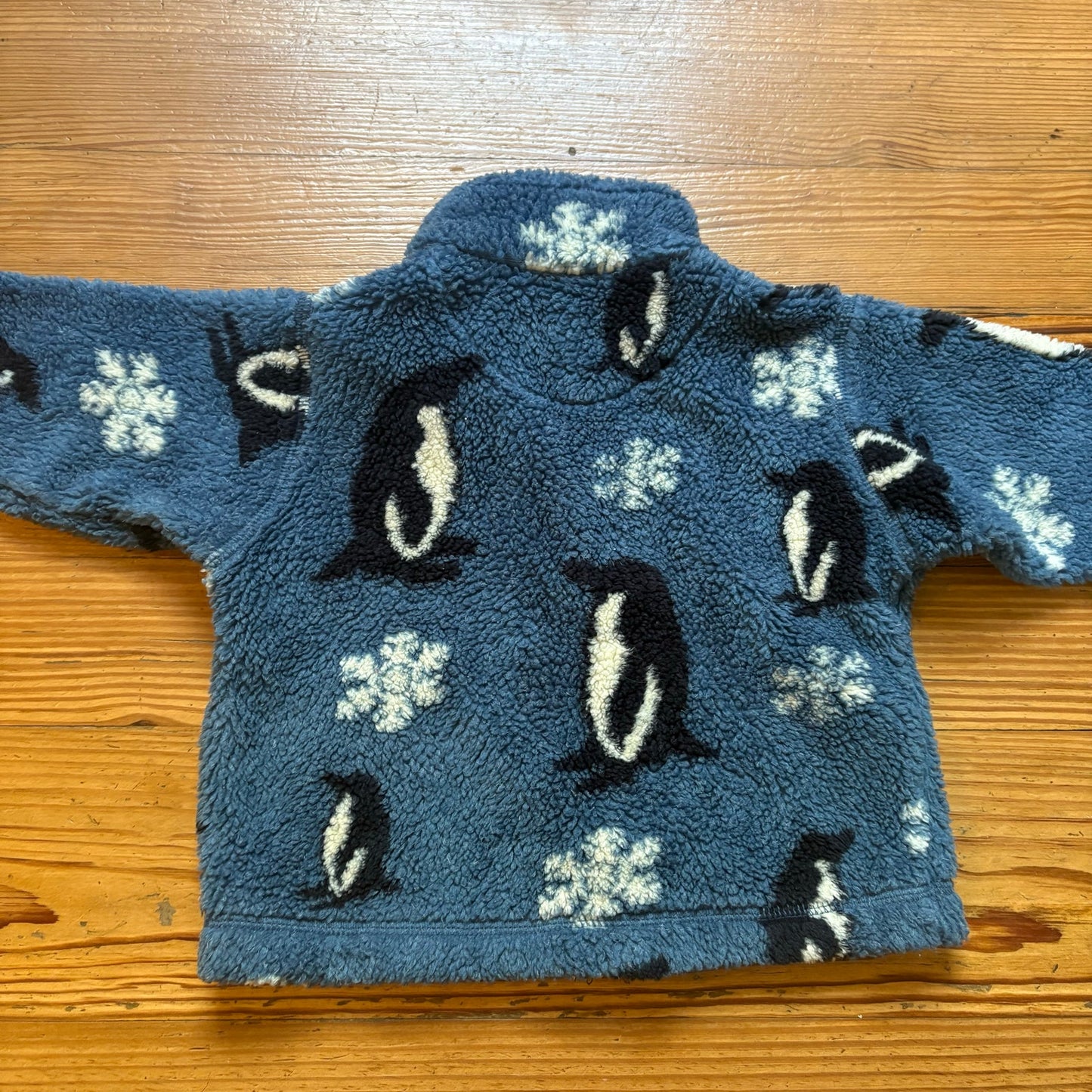 Gap vintage 90s blue penguin snowflake fleece full zip baby sweater SIZE 6-12M