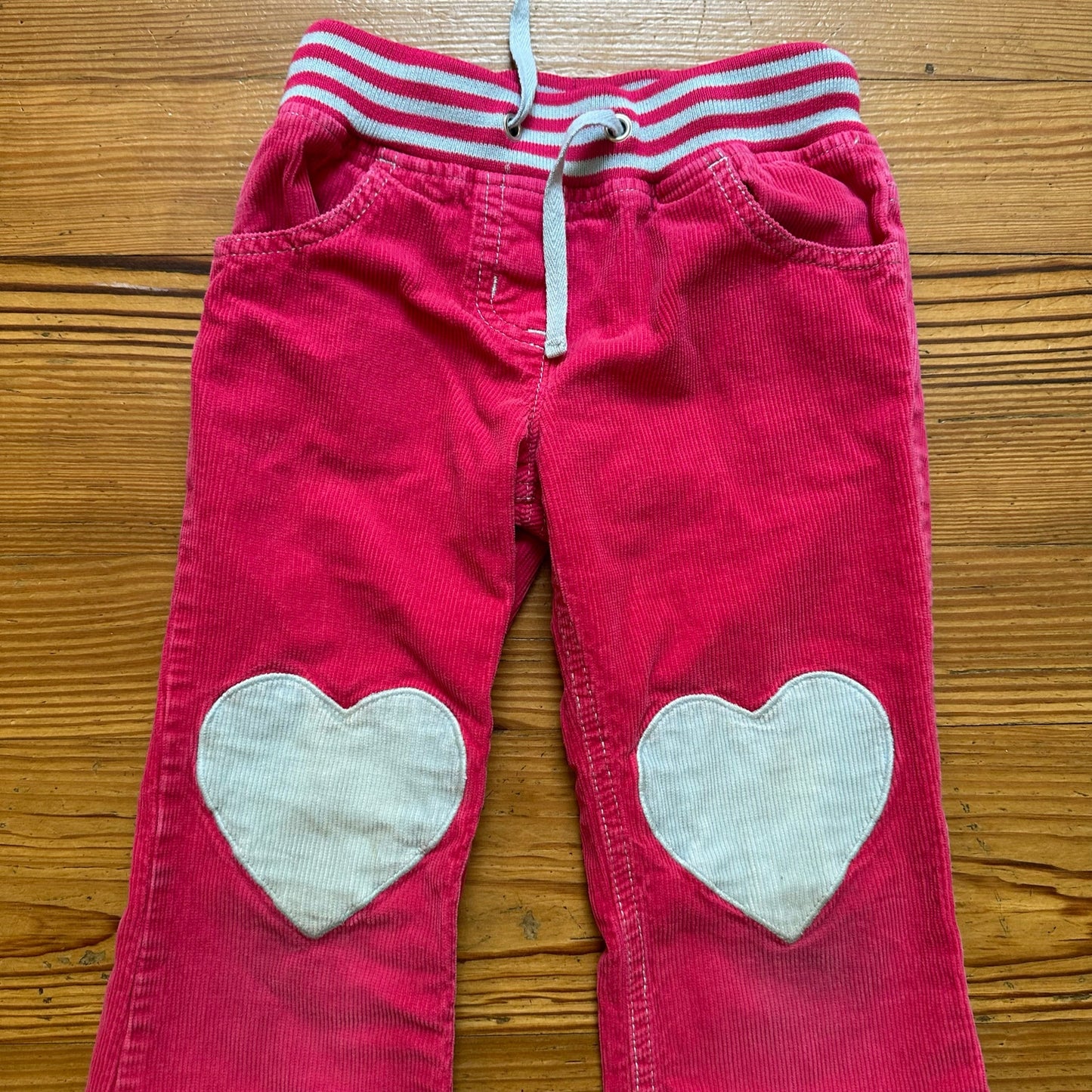 Mini Boden pink gray heart knee corduroy elastic waist flare pants SIZE 4