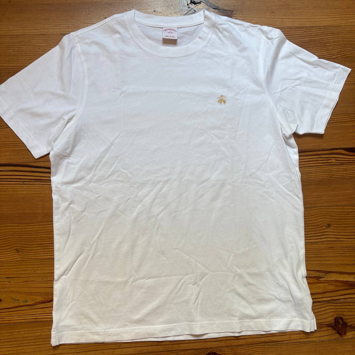 NWOT Brooks Brothers white cotton gold logo short sleeve mens shirt SIZE XL