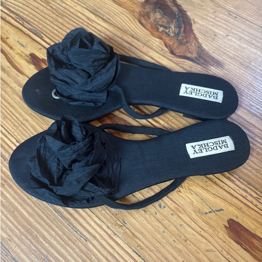 Badgley Mischka black ribbon flower thong flip flop sandal SIZE 8.5