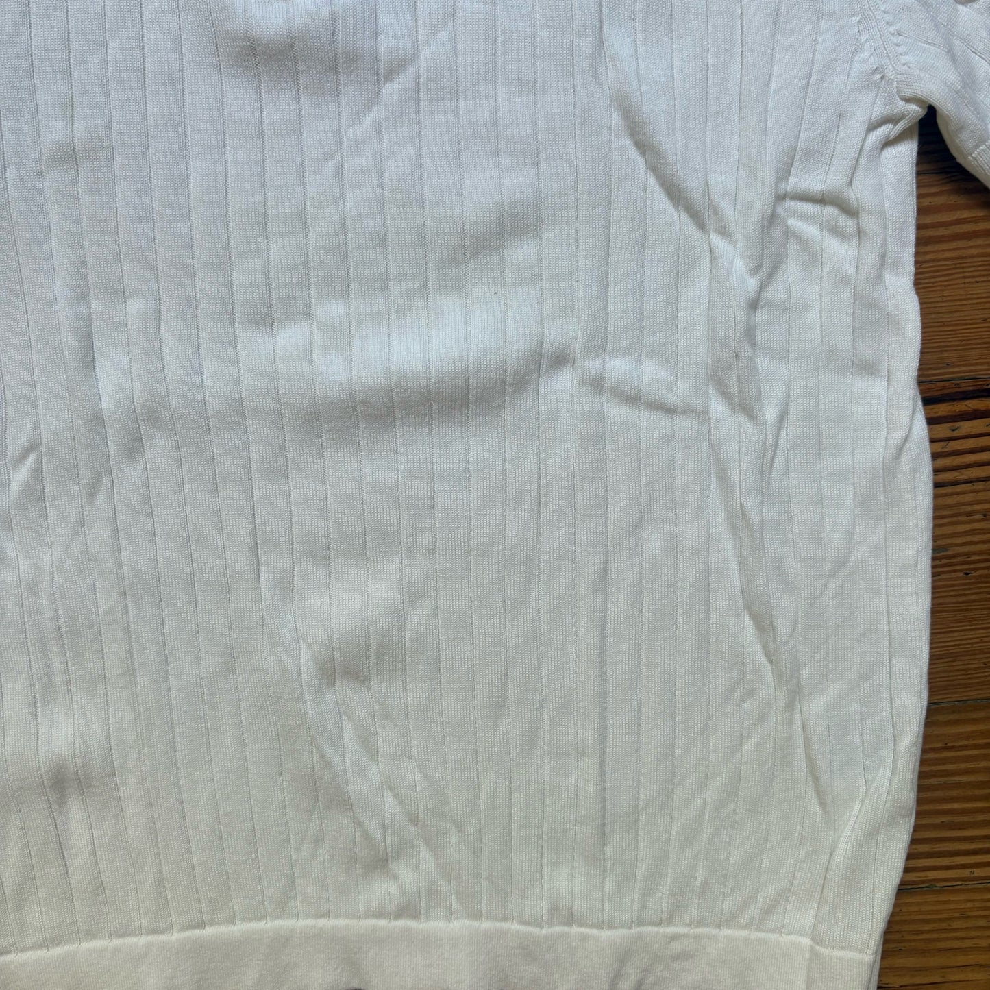 H&M white ribbed slim fit short sleeve half zip mens shirt SIZE L