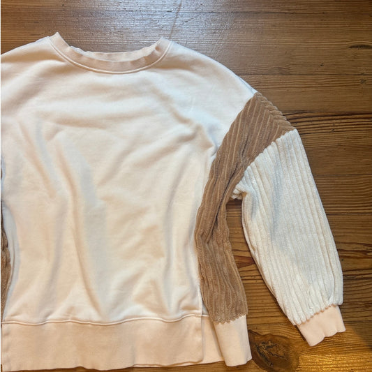 VTG Neutral terry cloth long sleeves beige crew sweatshirt SIZE M