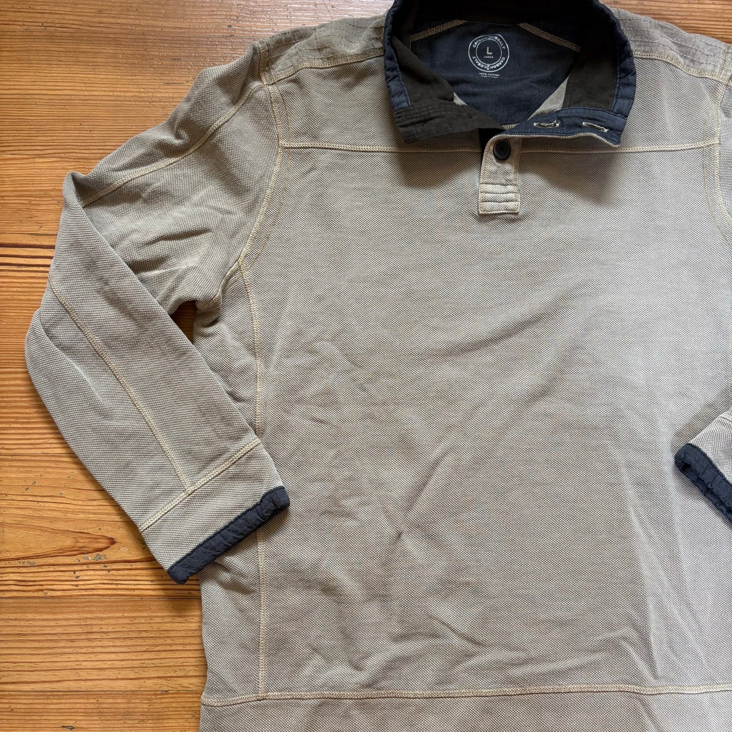 Carbon2Cobalt beige textured cotton henley pullover long sleeve shirt SIZE L