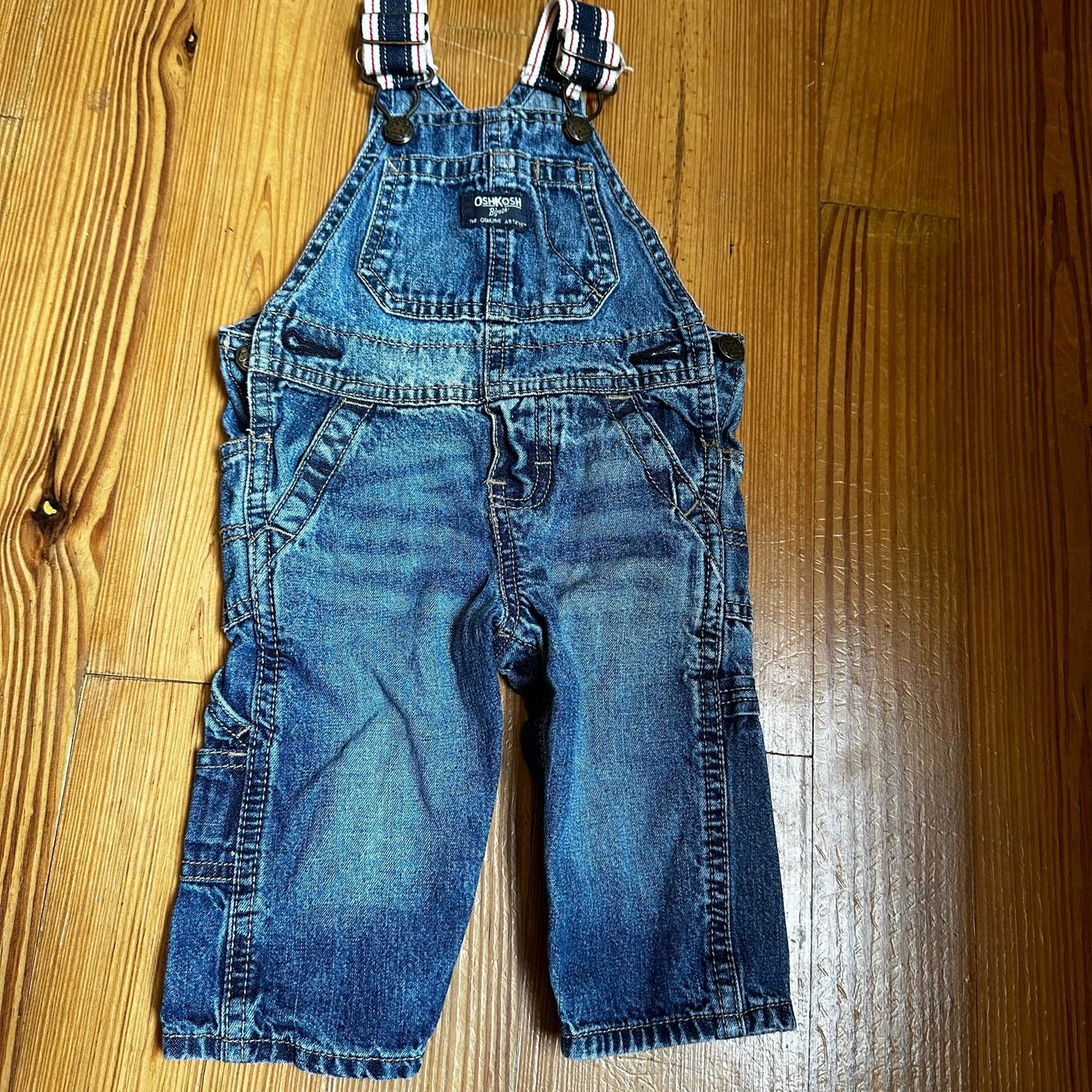 OshKosh B'gosh dark wash striped strap jean overalls SIZE 6M