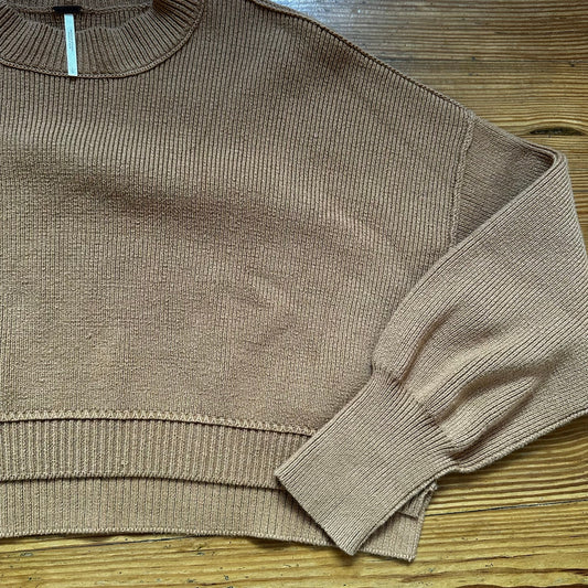 Free People brown oversized cropped knit mock neck sweater SIZE L